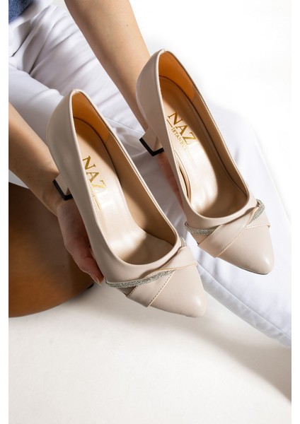 Kadın Şampanya Topuk Stiletto Şerit Taşlı 7 cm Günlük Kadın Abiye Topuklu Ayakkabı fırsatları