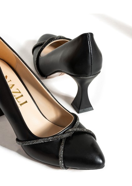 Kadın Şampanya Topuk Stiletto Çapraz Taşlı 7 cm Günlük Kadın Abiye Topuklu Ayakkabı indirimleri
