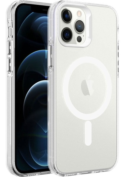 Apple iPhone 12 Pro Uyumlu Kılıf Magsafe Şarj Özellikli C-Pro Sert Kapak, Renksiz