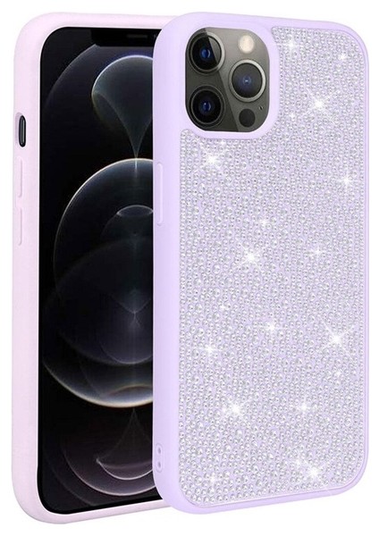 Apple iPhone 12 Pro Uyumlu Kılıf Parlak Taşlı Tasarım Ston Kapak, Lila