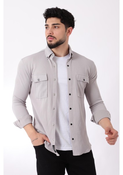 Çift Cep Kapaklı Örme Gömlek Xc U16787_40292