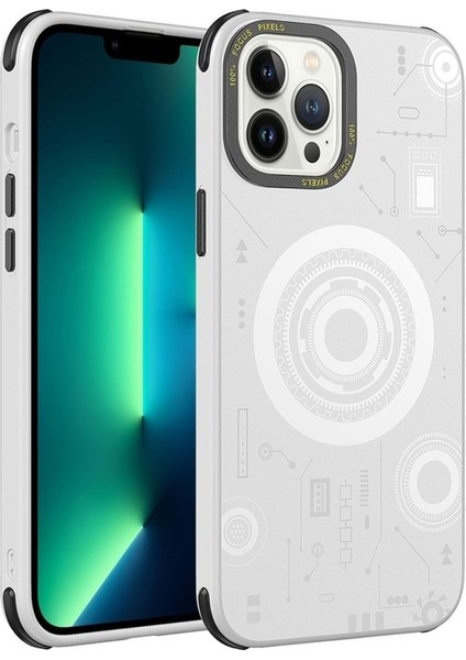 Apple iPhone 12 Pro Max Uyumlu Kılıf Wireless Şarj Özellikli Desenli Hot Kapak, Beyaz