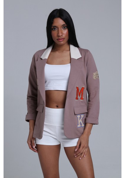 Fancy Kadın Dar Kesim Kol Katlamalı Nakış Detaylı Blazer Ceket