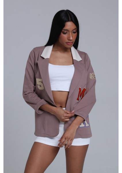 Fancy Kadın Dar Kesim Kol Katlamalı Nakış Detaylı Blazer Ceket modelleri