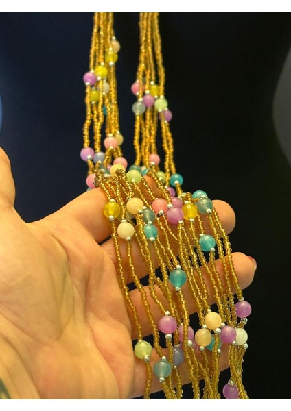 Boncuk ve Doğal Taşlı Uzun Tasarım Püsküllü Kadın Kolye Boy 150 cm fiyatları