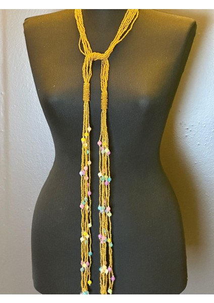 Boncuk ve Doğal Taşlı Uzun Tasarım Püsküllü Kadın Kolye Boy 150 cm modelleri