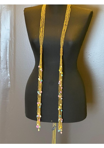Boncuk ve Doğal Taşlı Uzun Tasarım Püsküllü Kadın Kolye Boy 150 cm fırsatları