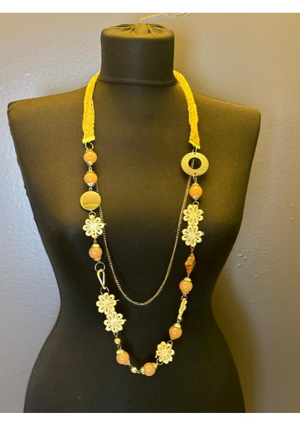 Nakış Güpür Çiçekli Boncuklu Tasarım Kadın Kolye Boy 40 cm fiyatları