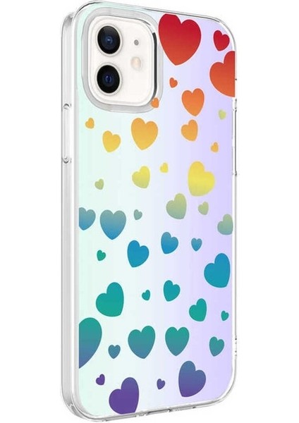 Apple iPhone 12 Uyumlu Kılıf M-Blue Desenli Kapak, Heart No3