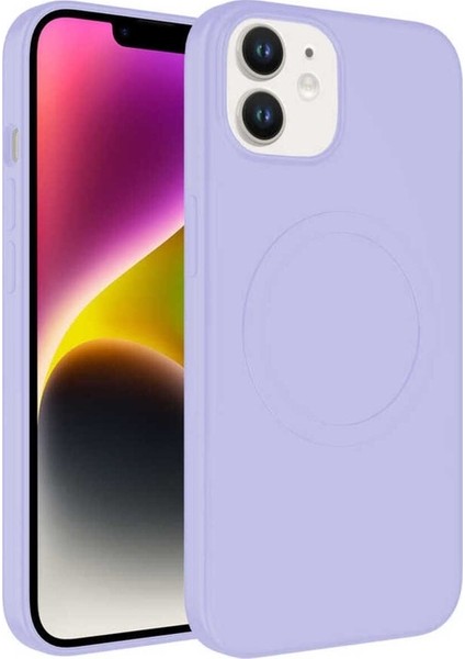 Apple iPhone 12 Uyumlu Kılıf Magsafe Wireless Şarj Özellikli Pastel Renk Silikon Plas Kapak, Lila