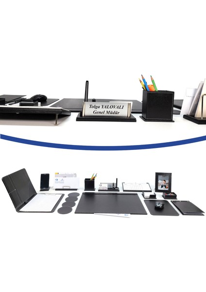 Balipaşa Siyah Renk Isimlikli Deri Sümen Takımı 13 Parça