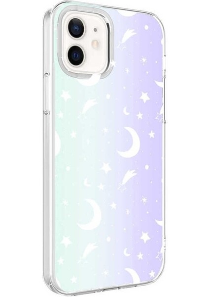 Apple iPhone 12 Uyumlu Kılıf M-Blue Desenli Kapak, Moon No4