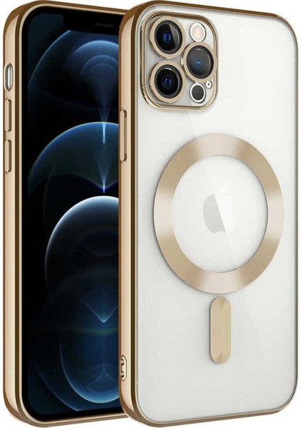Apple iPhone 13 Pro Max Uyumlu Kılıf Kamera Korumalı Magsafe Wireless Şarj Özellikli Demre Kapak, Gold