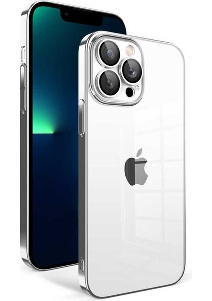 Apple iPhone 13 Pro Max Uyumlu Kılıf Kamera Korumalı Renkli Çerçeveli Garaj Kapak, Gümüş
