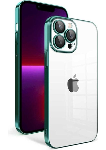 Apple iPhone 13 Pro Uyumlu Kılıf Kamera Korumalı Renkli Çerçeveli Garaj Kapak, Koyu Yeşil