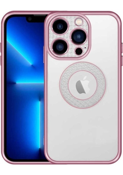 Apple iPhone 13 Pro Uyumlu Kılıf Kamera Korumalı Logo Gösteren Esta Kapak, Rose Gold
