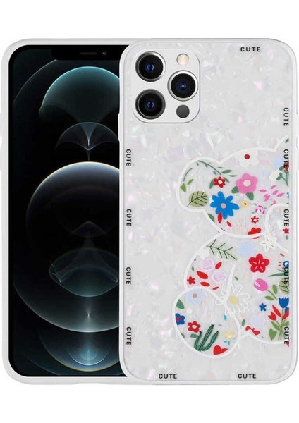 Apple iPhone 13 Pro Uyumlu Kılıf Desenli Sert Silikon Mumila Kapak, White Bear