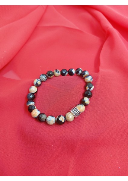 Turuncu-Siyah Fasetli Akik + Siyah Oniks Doğaltaş Bileklik (2'li Takım 8 Mm) modelleri