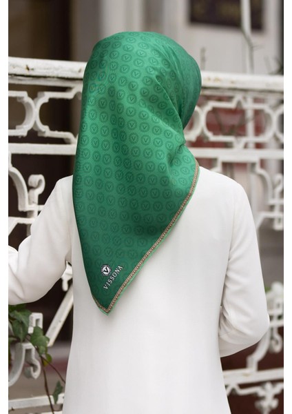 Tivil Zümrüt Yeşili Geçişli Monogram Desen Ipek Eşarp 11276-0036