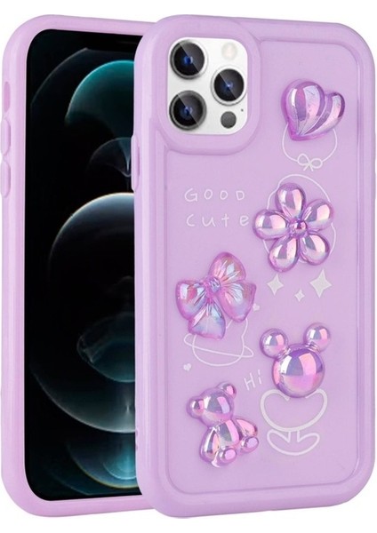Apple iPhone 13 Pro Uyumlu Kılıf Kabartma Figürlü Parlak Toys Silikon Kapak, Mor
