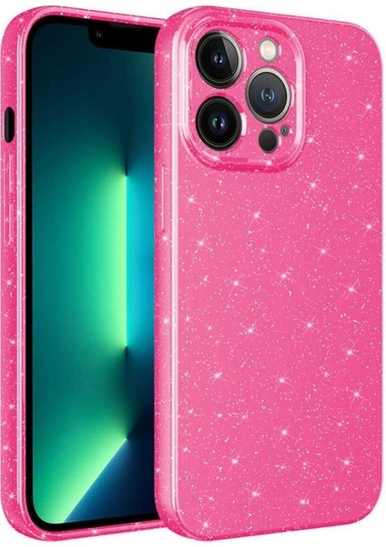 Apple iPhone 13 Pro Uyumlu Kılıf Kamera Korumalı Simli Lüks Koton Kapak, Pembe Koyu