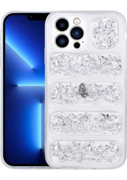 Apple iPhone 13 Pro Max Uyumlu Kılıf Kamera Korumalı Simli Airbag'li Dalga Kapak, Gümüş