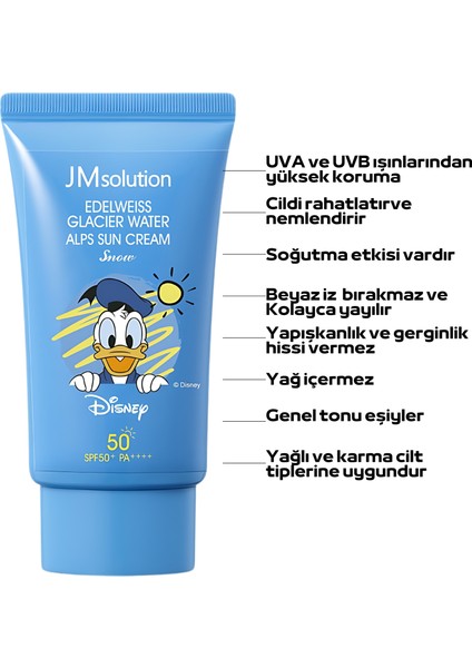 Jmsolution Disney Serisi Edelweiss Glacier Buzul Su Alpleri Güneş Kremi Spf 50+ Pa++++