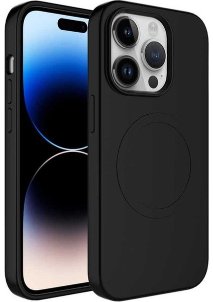 Apple iPhone 13 Pro Uyumlu Kılıf Magsafe Wireless Şarj Özellikli Pastel Renk Silikon Plas Kapak, Siyah
