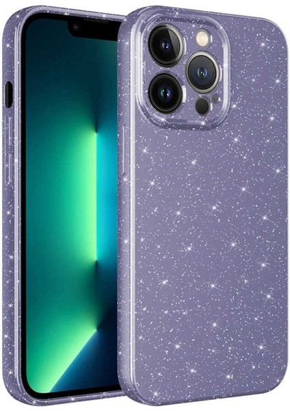 Apple iPhone 13 Pro Uyumlu Kılıf Kamera Korumalı Simli Lüks Koton Kapak, Mor