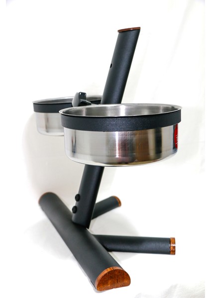 Köpek Yüksekliği Ayarlanabilir Dekoratif Metal Mama Standı ve Çelik Mama Tasları 2*2,5 Lt