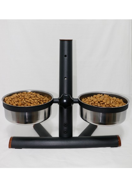 Köpek Yüksekliği Ayarlanabilir Dekoratif Metal Mama Standı ve Çelik Mama Tasları 2*2,5 Lt
