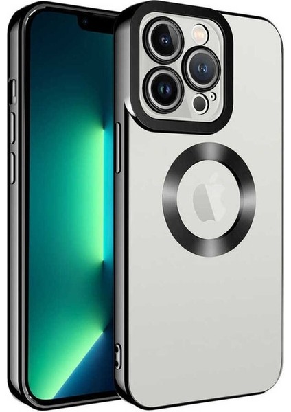 Apple iPhone 13 Pro Uyumlu Kılıf Kamera Korumalı Logo Gösteren Omega Kapak, Siyah