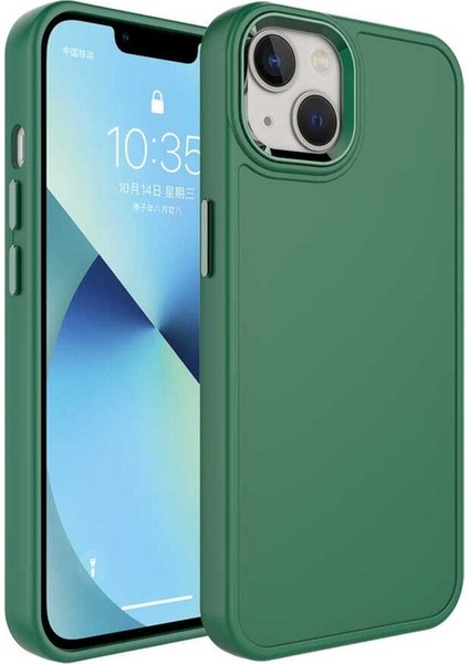 Apple iPhone 13 Uyumlu Kılıf Metal Çerçeve ve Buton Tasarımlı Kapak, Koyu Yeşil