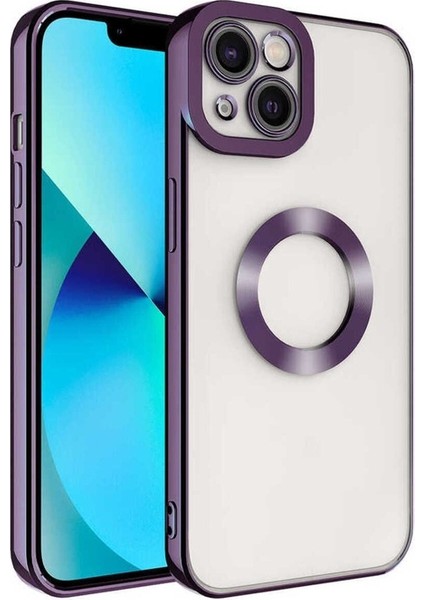 Apple iPhone 14 Plus Uyumlu Kılıf Kamera Korumalı Logo Gösteren Omega Kapak, Derin Mor
