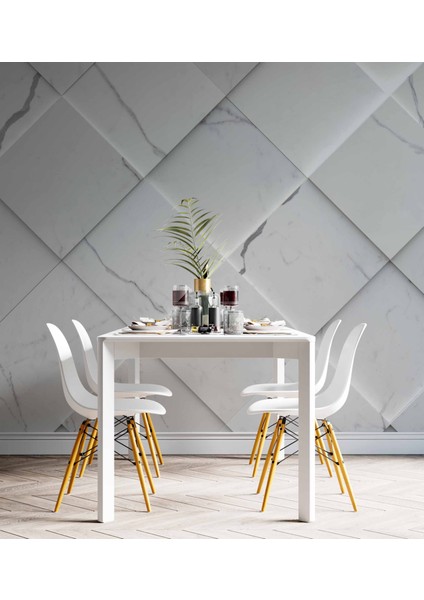 Beyaz Dörtgen Mermer Görünümlü Duvar Kağıdı Baskı indirimleri