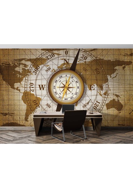 Dünya Haritası Zeminli Pusula Duvar Kağıdı Baskı modelleri