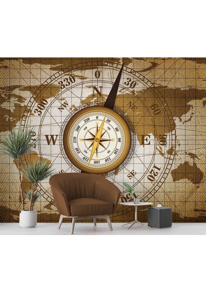 Dünya Haritası Zeminli Pusula Duvar Kağıdı Baskı indirimleri