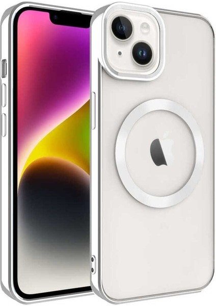 Apple iPhone 14 Plus Uyumlu Kılıf Magsafe Wireless Şarj Özellikli Setro Silikon, Gümüş