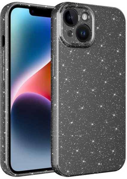 Apple iPhone 14 Plus Uyumlu Kılıf Kamera Korumalı Simli Lüks Koton Kapak, Gri