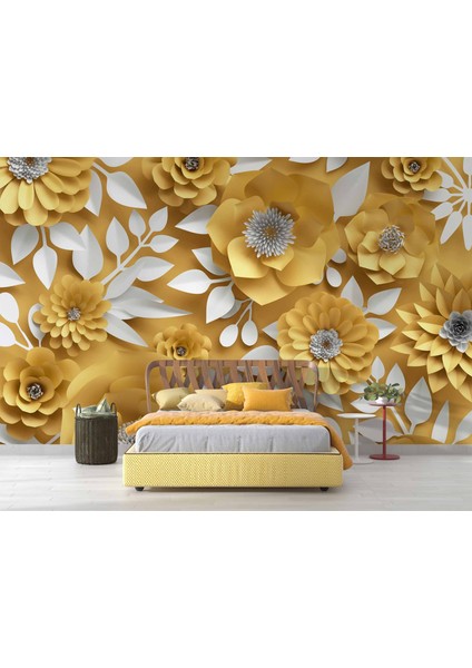 3 Boyutlu Sarı Çiçek Desenli Duvar Kağıdı Baskı fiyatları