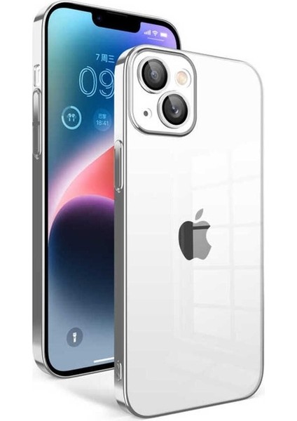 Apple iPhone 14 Plus Uyumlu Kılıf Kamera Korumalı Renkli Çerçeveli Garaj Kapak, Gümüş