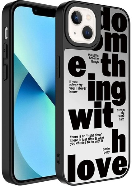 Apple iPhone 13 Uyumlu Kılıf Aynalı Desenli Kamera Korumalı Parlak Mirror Kapak, Love