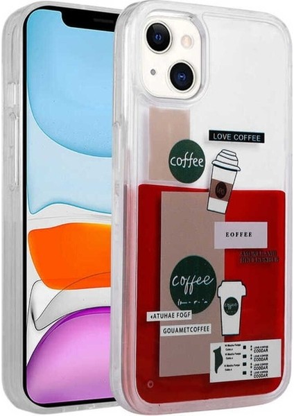 Apple iPhone 14 Plus Uyumlu Kılıf Desenli Sıvılı Drink Silikon Kapak, No1