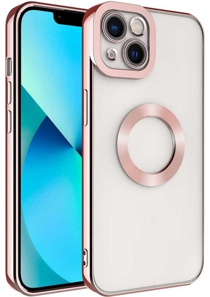 Apple iPhone 14 Plus Uyumlu Kılıf Kamera Korumalı Logo Gösteren Omega Kapak, Rose Gold
