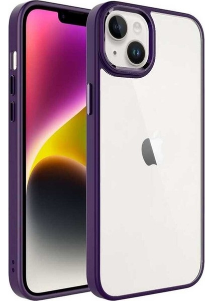 Apple iPhone 14 Plus Uyumlu Kılıf Krom Kapak, Derin Mor