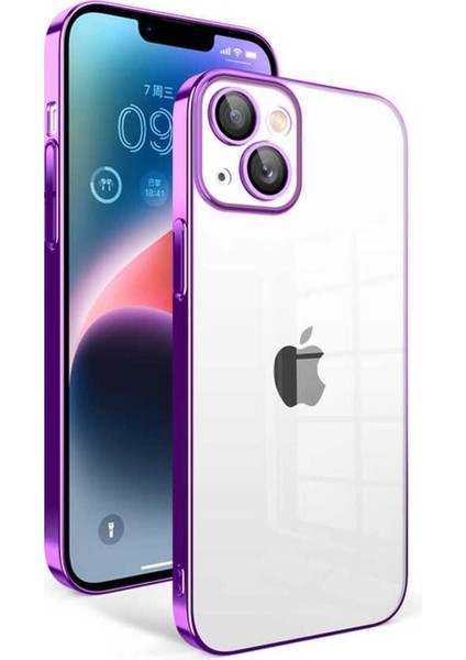Apple iPhone 14 Plus Uyumlu Kılıf Kamera Korumalı Renkli Çerçeveli Garaj Kapak, Lila