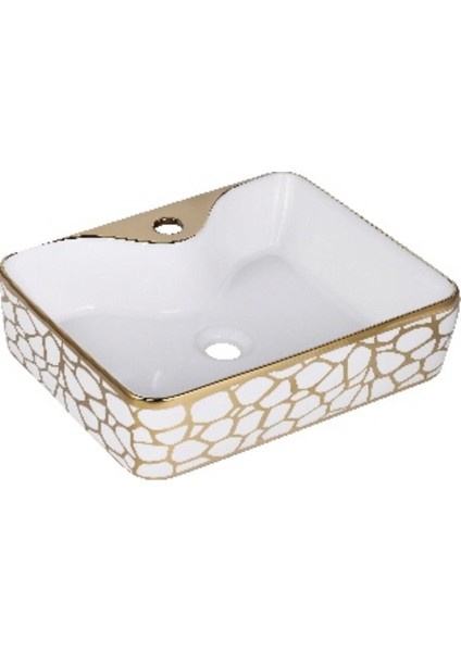 Marble 48CM Beyaz Altın Çanak Lavabo Şık Tasarım