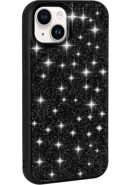Apple iPhone 13 Uyumlu Kılıf Parlak Taşlı Tasarım Pırlanta Kapak, Siyah
