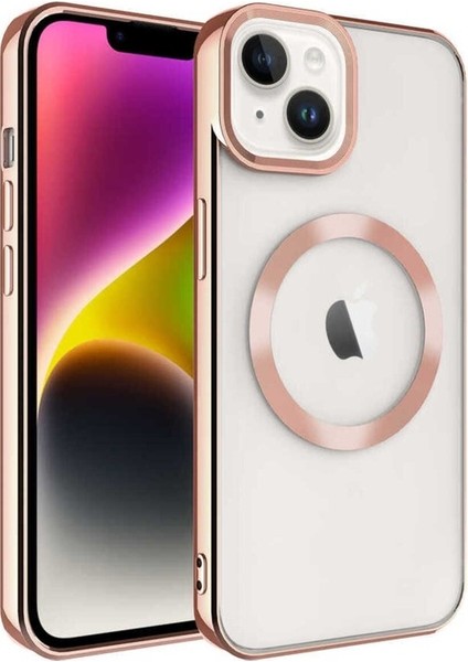 Apple iPhone 14 Plus Uyumlu Kılıf Magsafe Wireless Şarj Özellikli Setro Silikon, Rose Gold