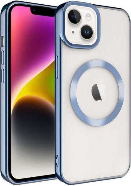 Apple iPhone 14 Plus Uyumlu Kılıf Magsafe Wireless Şarj Özellikli Setro Silikon, Mavi